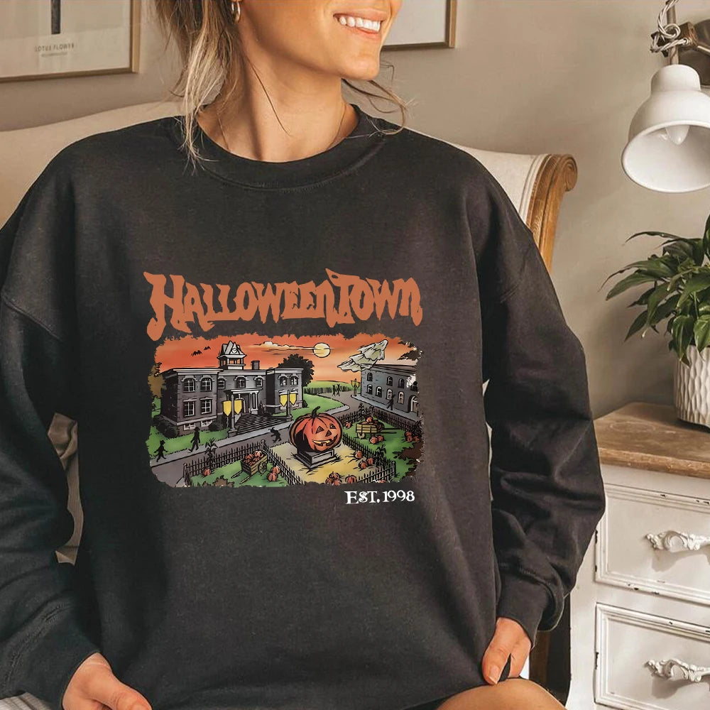 Retro HalloweenTown 1998 Crewneck Sweatshirt Halloween Shirt Funny Halloween Party Sweater Fall Pumpkin Tshirts Halloween Gift