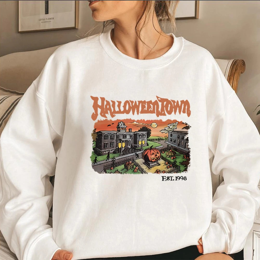 Retro HalloweenTown 1998 Crewneck Sweatshirt Halloween Shirt Funny Halloween Party Sweater Fall Pumpkin Tshirts Halloween Gift