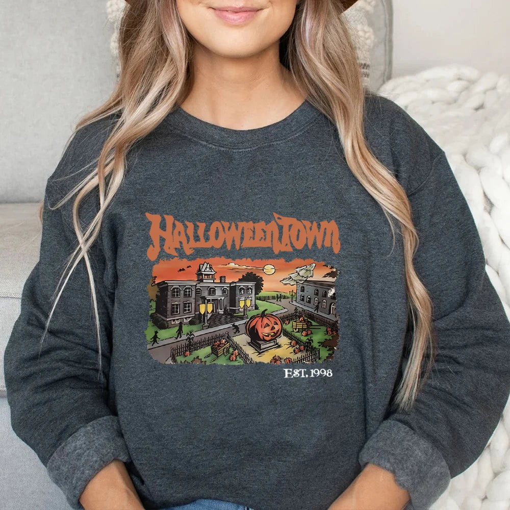 Retro HalloweenTown 1998 Crewneck Sweatshirt Halloween Shirt Funny Halloween Party Sweater Fall Pumpkin Tshirts Halloween Gift