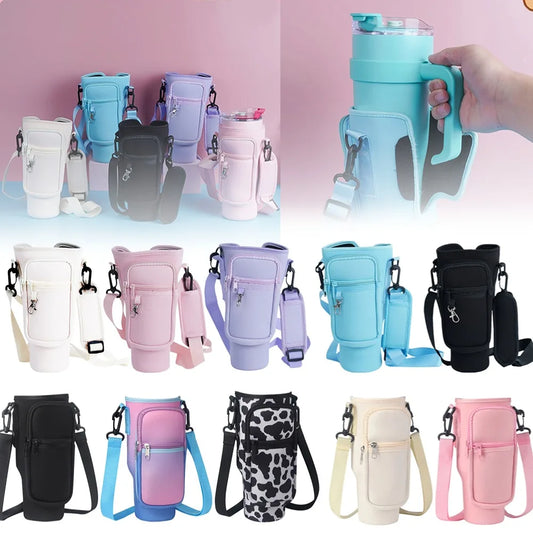 Water Bottle Carrier Bag for Stanley 40oz Tumbler with Handle Water Bottle Holder with Adjustable Shoulder Strap with Pocket