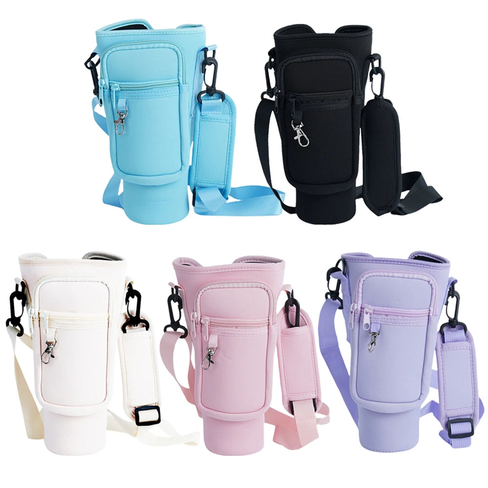 Water Bottle Carrier Bag for Stanley 40oz Tumbler with Handle Water Bottle Holder with Adjustable Shoulder Strap with Pocket